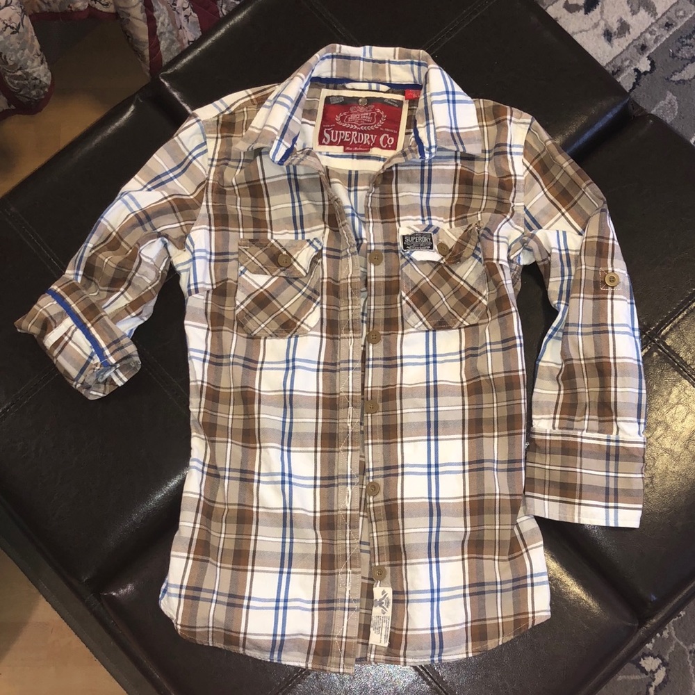 Super Dry Plaid Button Down Utility Shirt